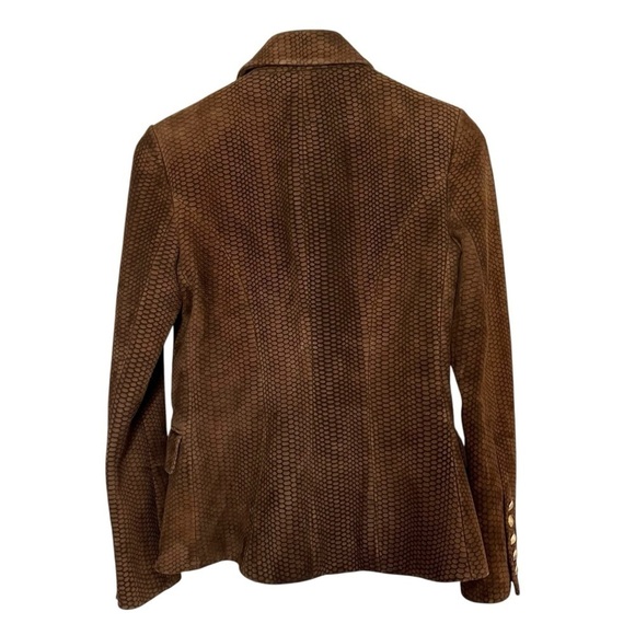 L'AGENCE Kenzie Double Breasted Lambskin Leather Snake Print Blazer Brown Size 2 - Picture 3 of 16